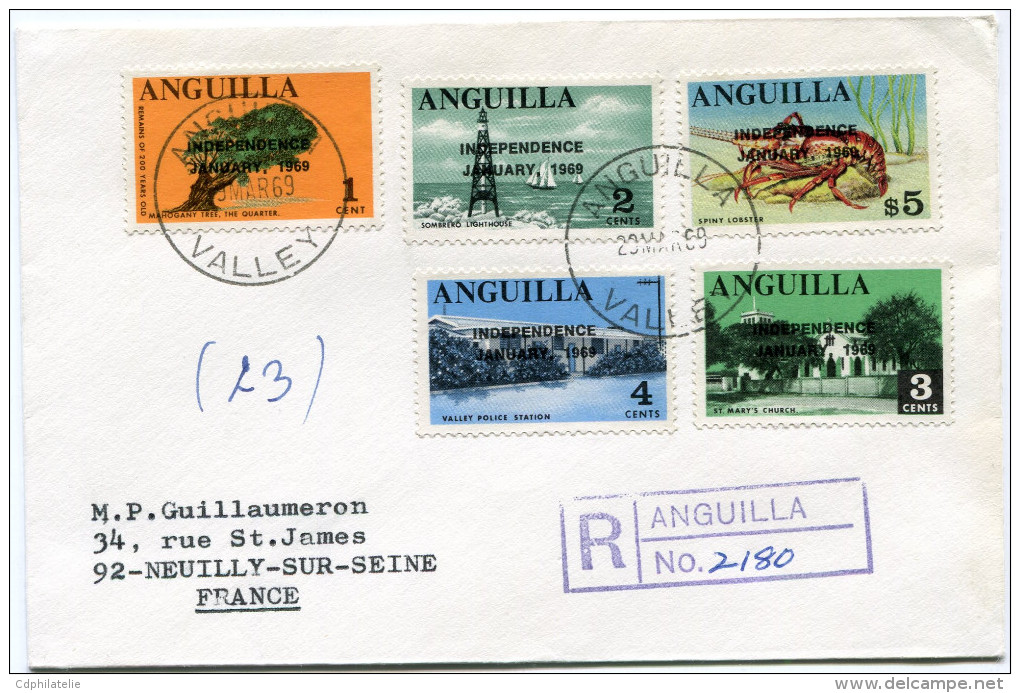 ANGUILLA LETTRE RECOMMANDEE DEPART ANGUILLA 29 MAR 69 VALLEY POUR LA FRANCE - Anguilla (1968-...)