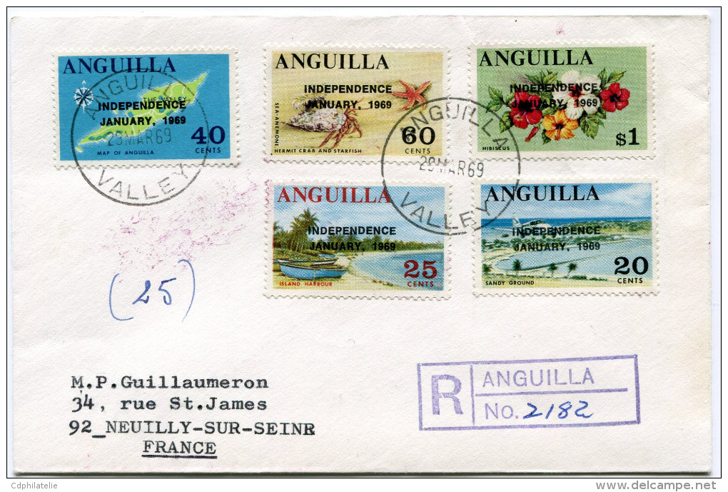 ANGUILLA LETTRE RECOMMANDEE DEPART ANGUILLA 29 MAR 69 VALLEY POUR LA FRANCE - Anguilla (1968-...)