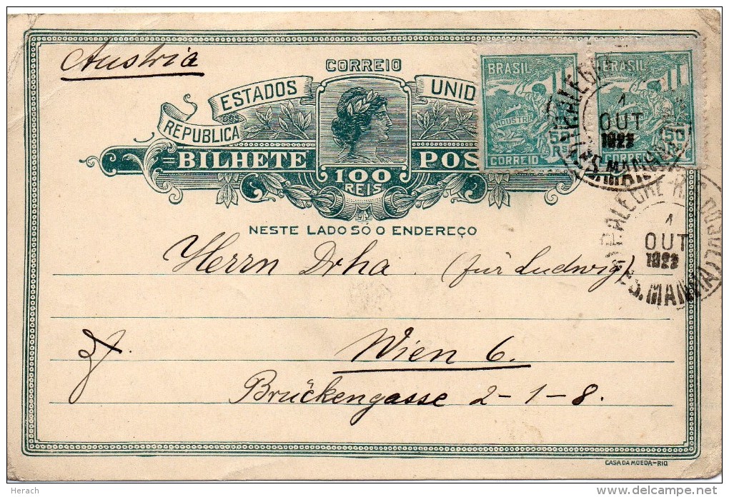 BRESIL ENTIER POSTAL ILLUSTRE POUR L'AUTRICHE 1922 - Postal Stationery