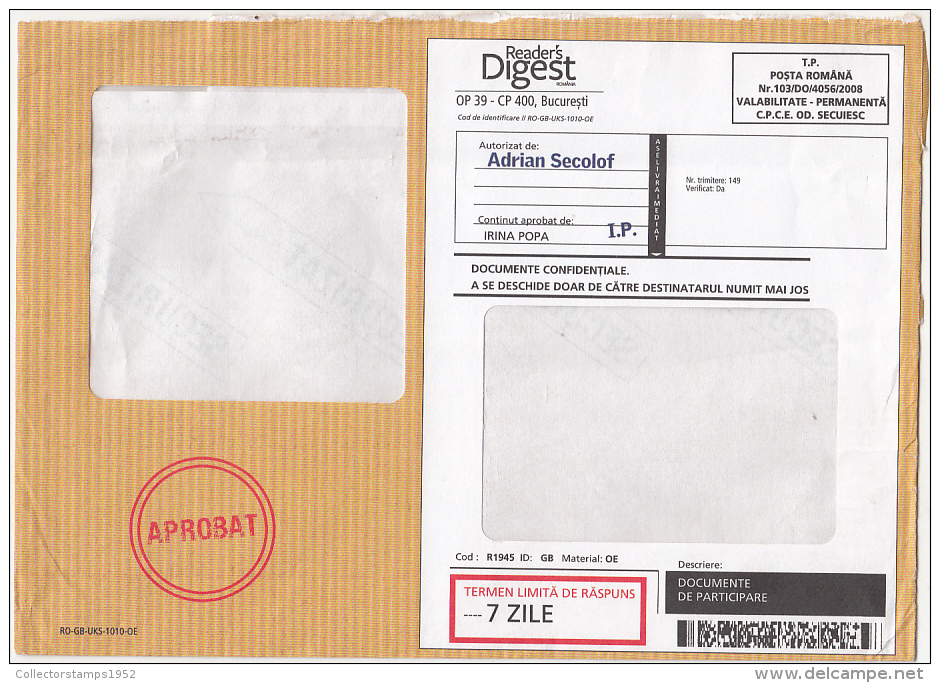 3007FM- PREPAID COVER, BARCODES, ROMANIA - Other & Unclassified
