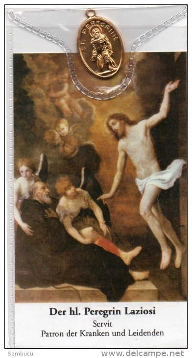 Andenkenbild Von Hl. Peregrin Laziosi Servit - Patron Der Kranken Und Leidenden - Mit Goldenem Anhänger - Religion & Esotericism