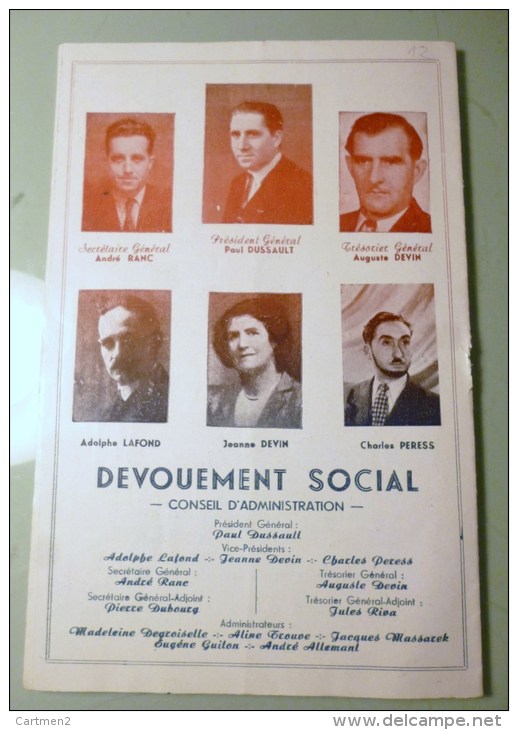 PROGRAMME DEVOUEMENT SOCIAL PARIS 1950 + NOMS DES NOMINES POLITIQUE GUERRE SPECTACLE CHEVALIER OFFICIER - Programmes