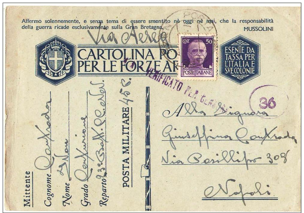 STORIA POSTALE REGNO,CARTOLINA POSTALE FORZE ARMATE,IN FRANCHIGIA,SECONDA GUERRA 39-45,POSTA MILITARE 45.P - War 1939-45