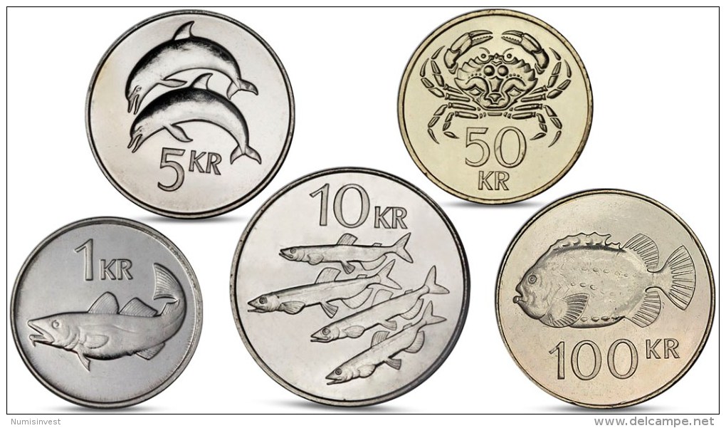 ICELAND 1, 5, 10, 50, 100 KRONUR 5 COINS SET UNC - Islande