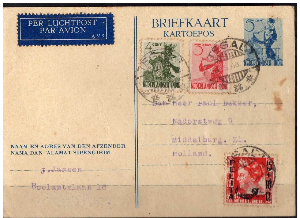 NEDRELAND-INDIE Very Nice Postcard 1948 ??postmark TEGAL.  (314). - Netherlands Indies