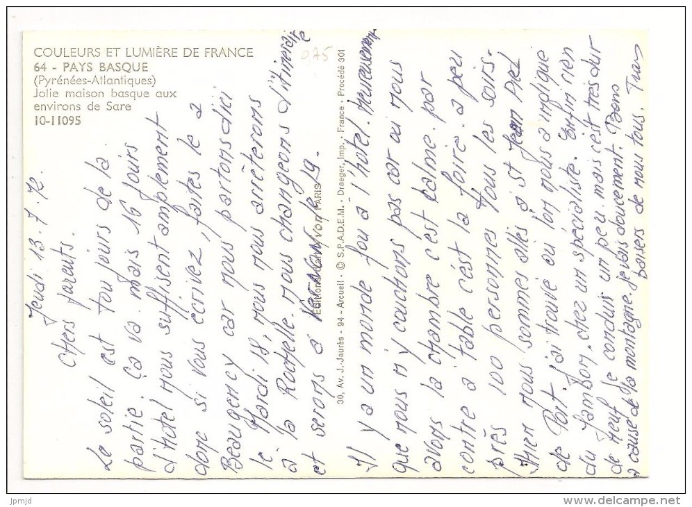 64 - PAYS BASQUE - Jolie Maison Basque Aux Environs De Sare - Ed. Yvon N° 10-1195 - 1972 - Sare