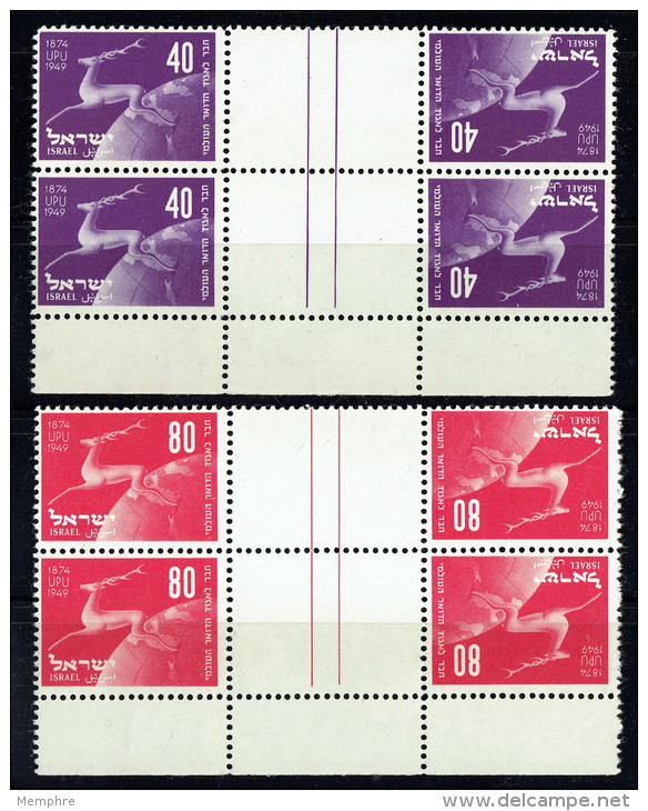 1950  75è Ann UPU  Blocs De 2 Paires De Tête-bêche Et Marge Inférieure ** Impeccable  MNH - Neufs (avec Tabs)