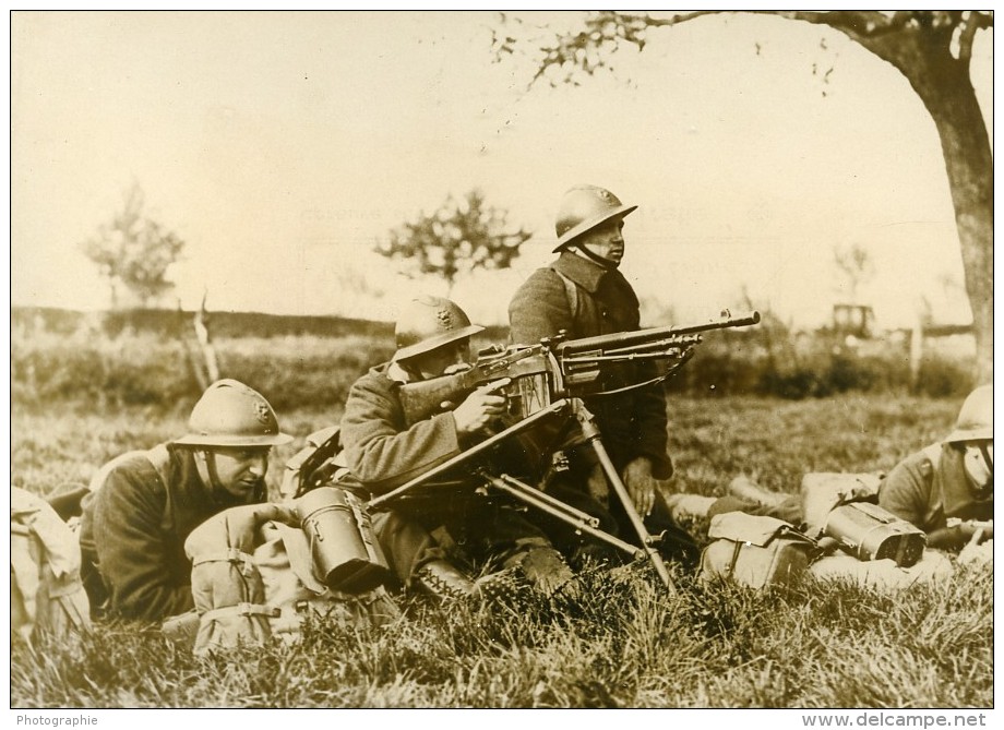Belgique WWII Manoeuvres Militaires Fusil Mitrailleur Ancienne Photo De Presse 1937 - Oorlog, Militair