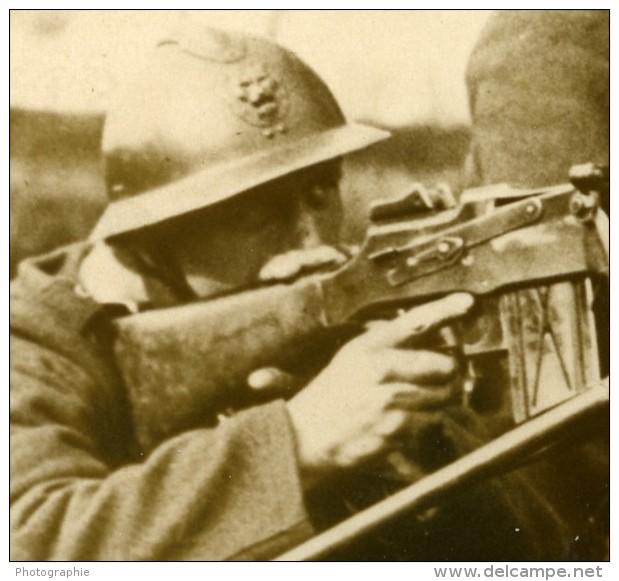 Belgique WWII Manoeuvres Militaires Fusil Mitrailleur Ancienne Photo De Presse 1937 - Oorlog, Militair