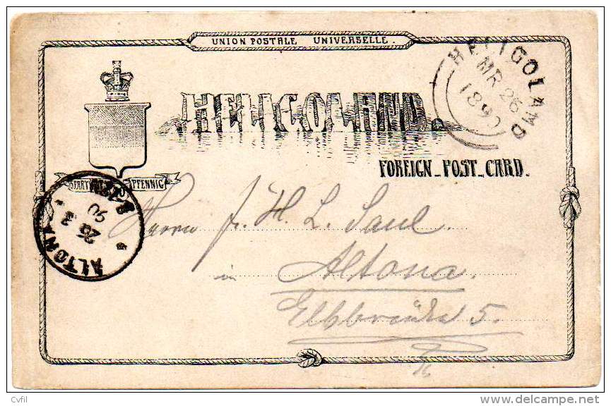 HELIGOLAND 1890 - Entire Foreign Postal Card From Heligoland To Altona - Heligoland