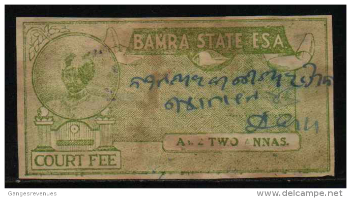 BAMRA State  2A  Court Fee Type 11A Green K&M UNRECORDED # 87617  Inde Indien  India Fiscaux Fiscal Revenue - Bamra