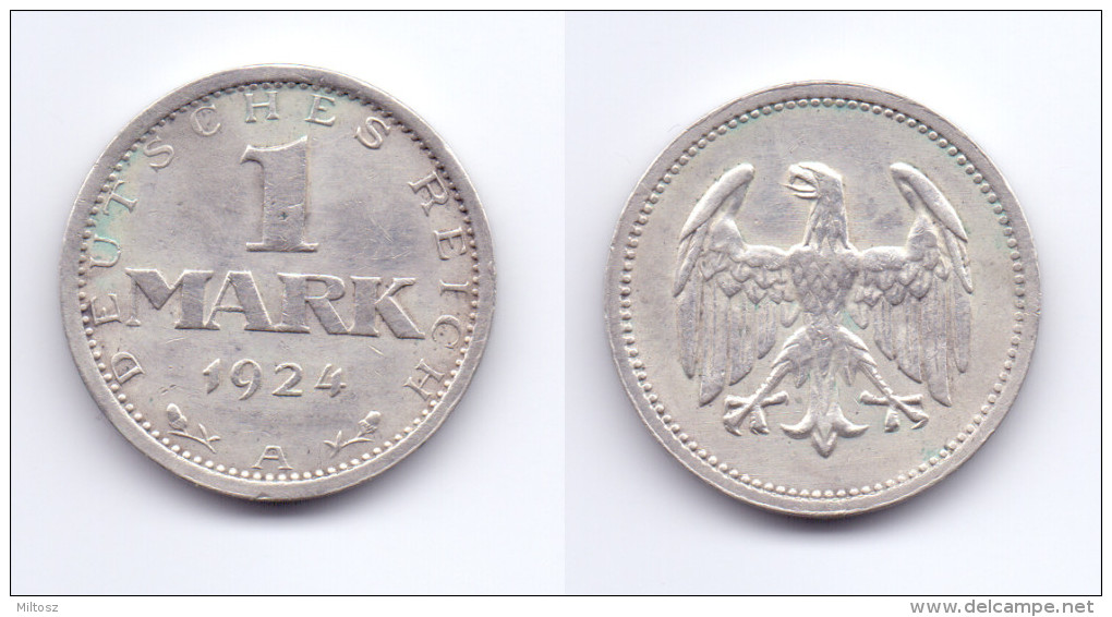 Germany 1 Mark 1924 A - 1 Mark & 1 Reichsmark