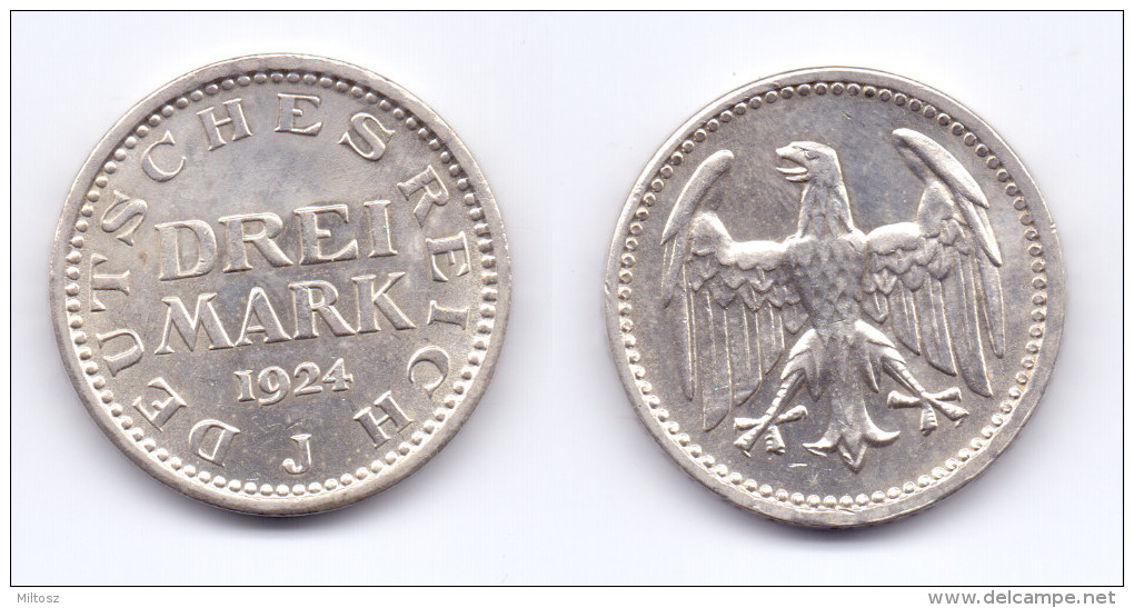 Germany 3 Mark 1924 J - 3 Mark & 3 Reichsmark