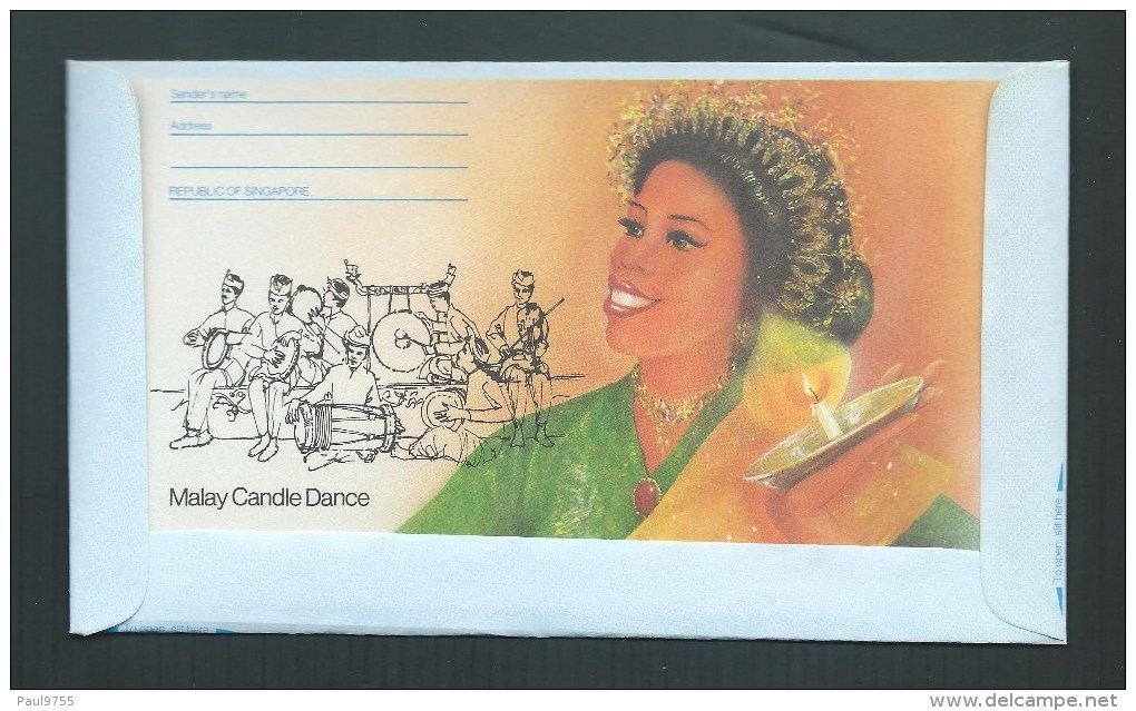 SINGAPOUR AEROGRAMME ENTIER POSTAL CULTURAL DANCES/MALAY CANDLE DANCE 2 SCANS - Singapour (1959-...)