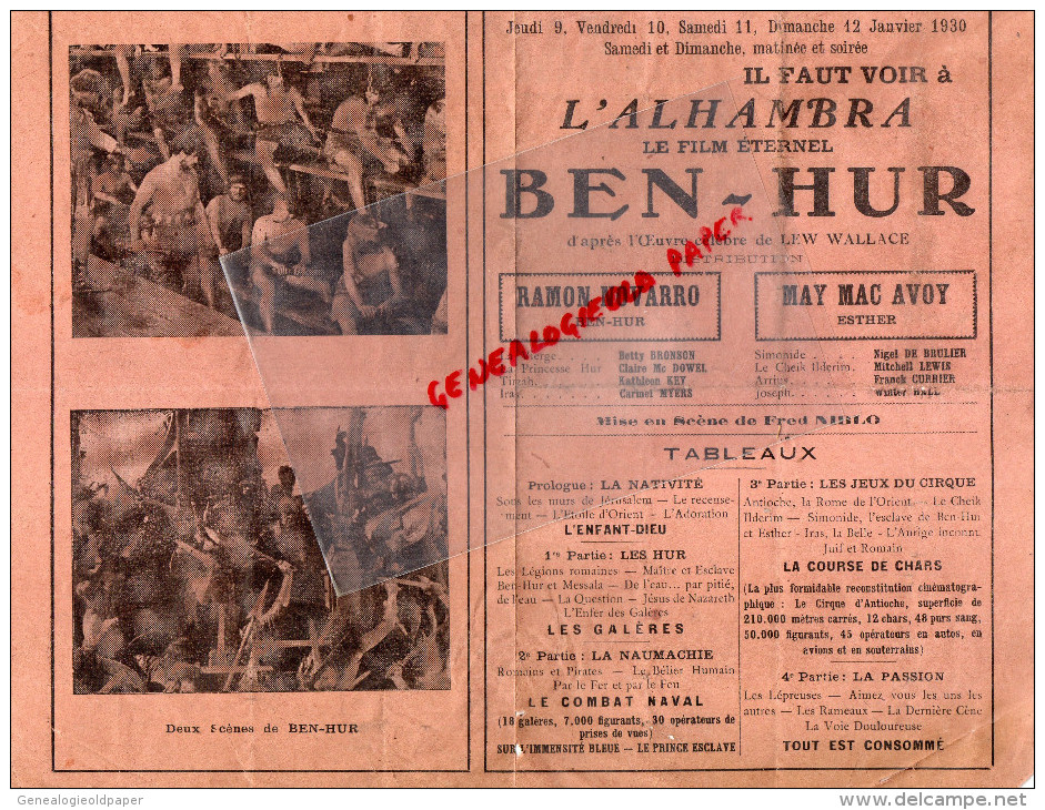 36 - CHATEAUROUX - PROGRAMME CINEMA ALHAMBRA- JANVIER 1930- BEN-HUR- RAMON NOVARRO-AVOY- - Programmes