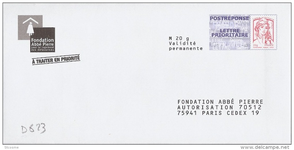 D0823 - Entier / Stationery / PSE - PAP Cippa-Kavena - Fondation Abbé Pierre - Agrément 13P296 - PAP : Antwoord /Ciappa-Kavena