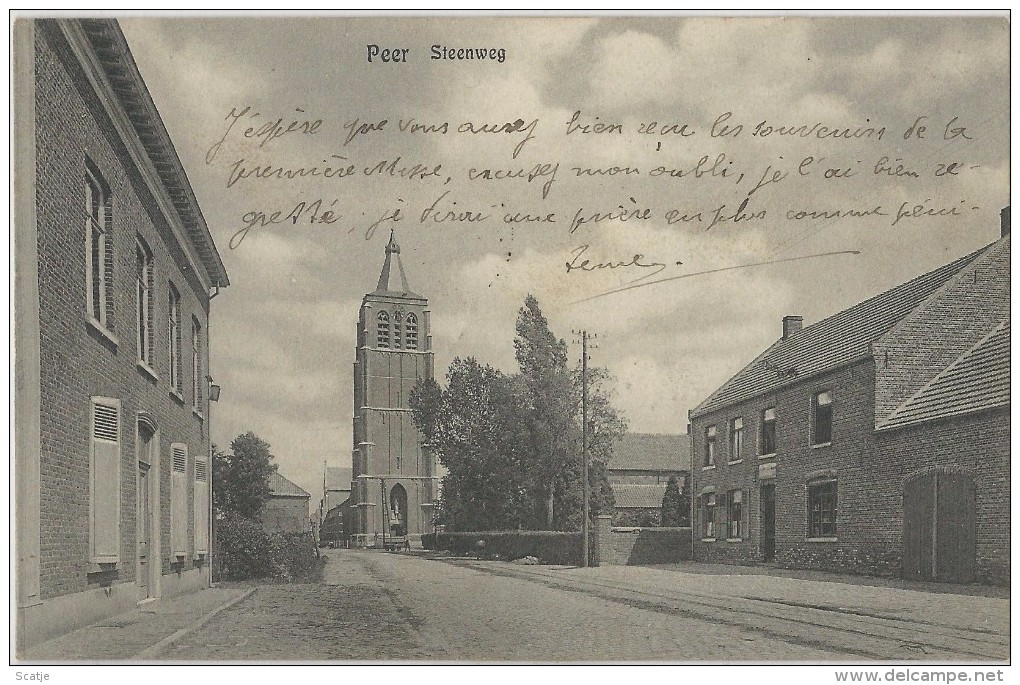 Peer   Steenweg  -    Prachtige Kaart  1909   Naar  Bruges - Peer