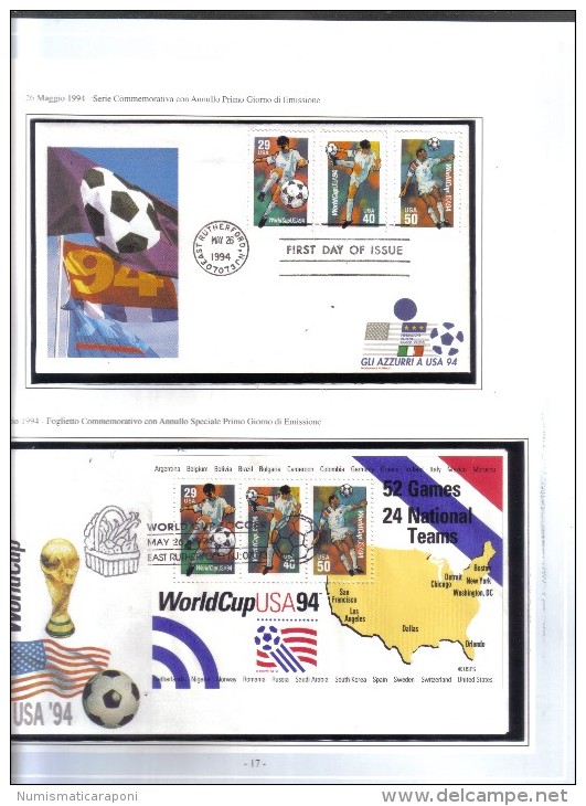 Campionato Mondiale Di Calcio Usa 1994 Volume Completo Con 30 Buste Filateliche Riguardanti Tutte Le Fasi Del Campionato - Storia Postale