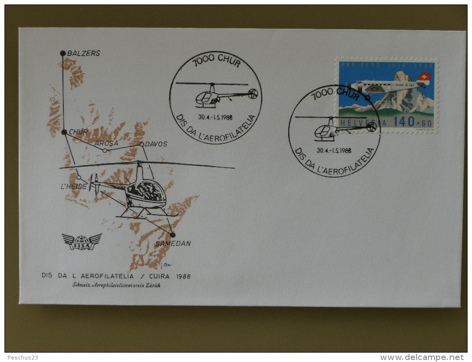 SUISSE / SCHWEIZ / SVIZZERA / SWITZERLAND // 1988, Brief "Tag Der AEROPHILATELIE" CHUR, HELICOPTER FLUG, PRO AERO Marke - Marcofilia