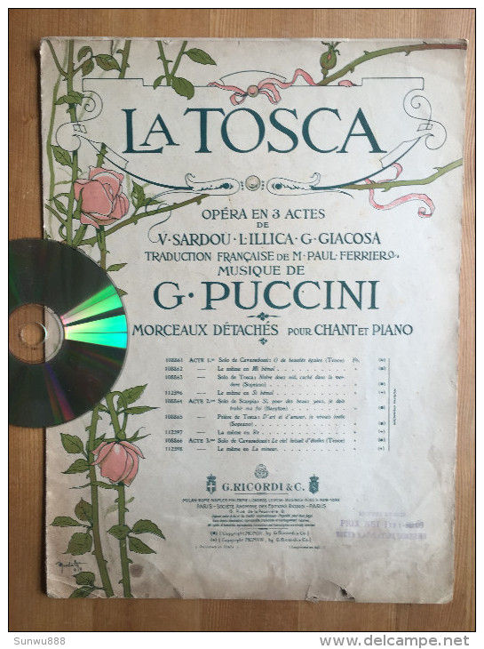 La Tosca - Puccini (morceaux Pour Chant Et Piano, Illustrateur Roses Montalli) - Partitions Musicales Anciennes
