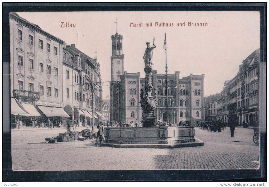 Zittau - Markt Mit Rathaus Und Brunnen 1919 - Zittau