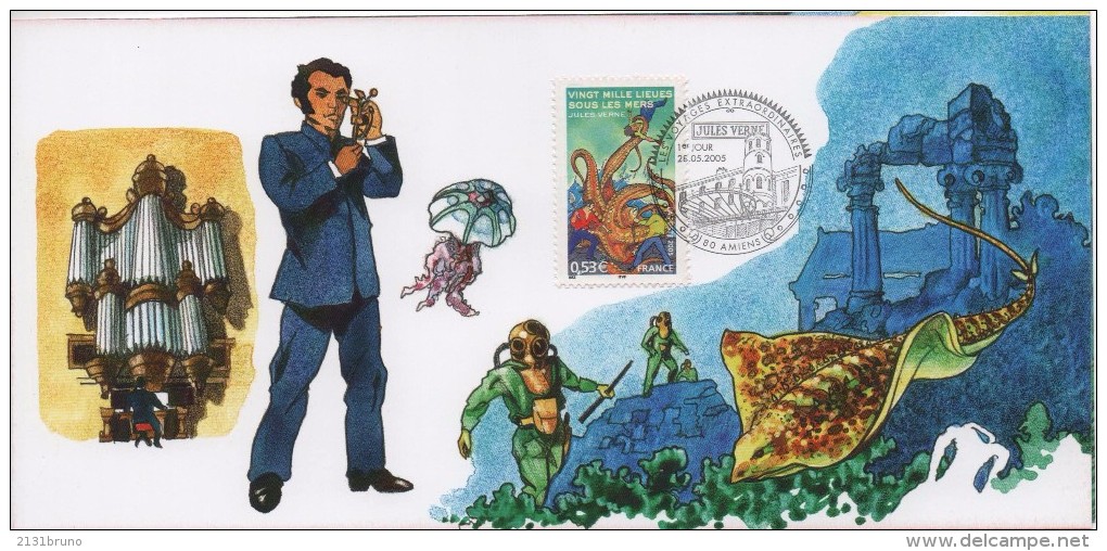 20000 LIEUX SS LA MER SOUVENIR JULES VERNE Premier Jour Carte Double Rare - Souvenir Blocks