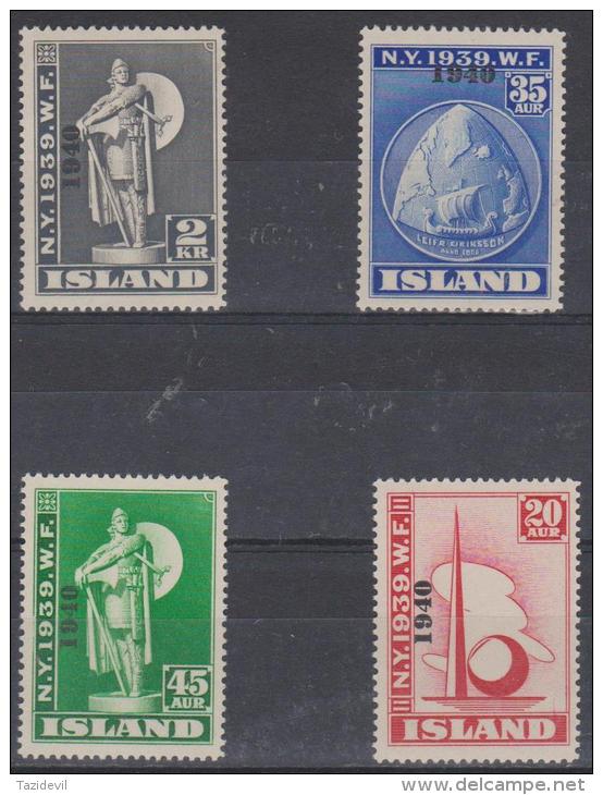 ICELAND - 1940 (overprinted) New York World's Fair. Scott 232-235. Superb As Issued MNH ** - Neufs