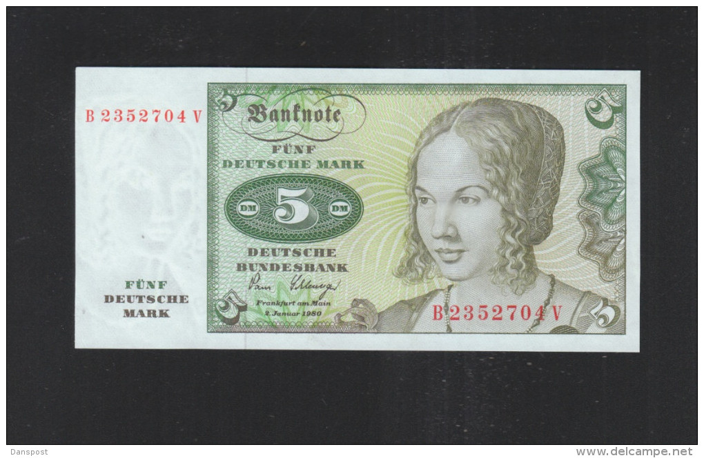 BRD 5 Mark 1980 Bankfrisch - 5 Deutsche Mark