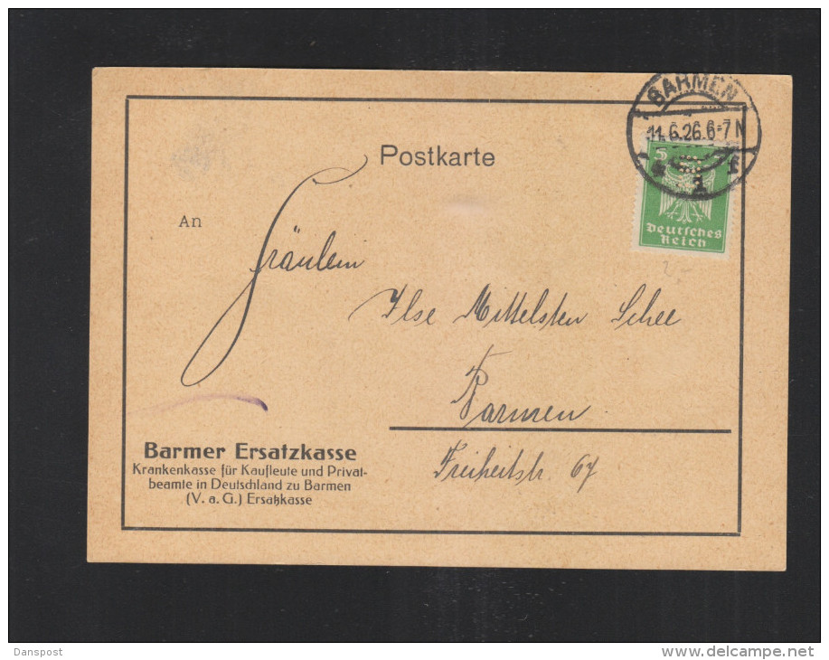 PK Barmer Ersatzkasse 1926 Lochung Perfin - Storia Postale