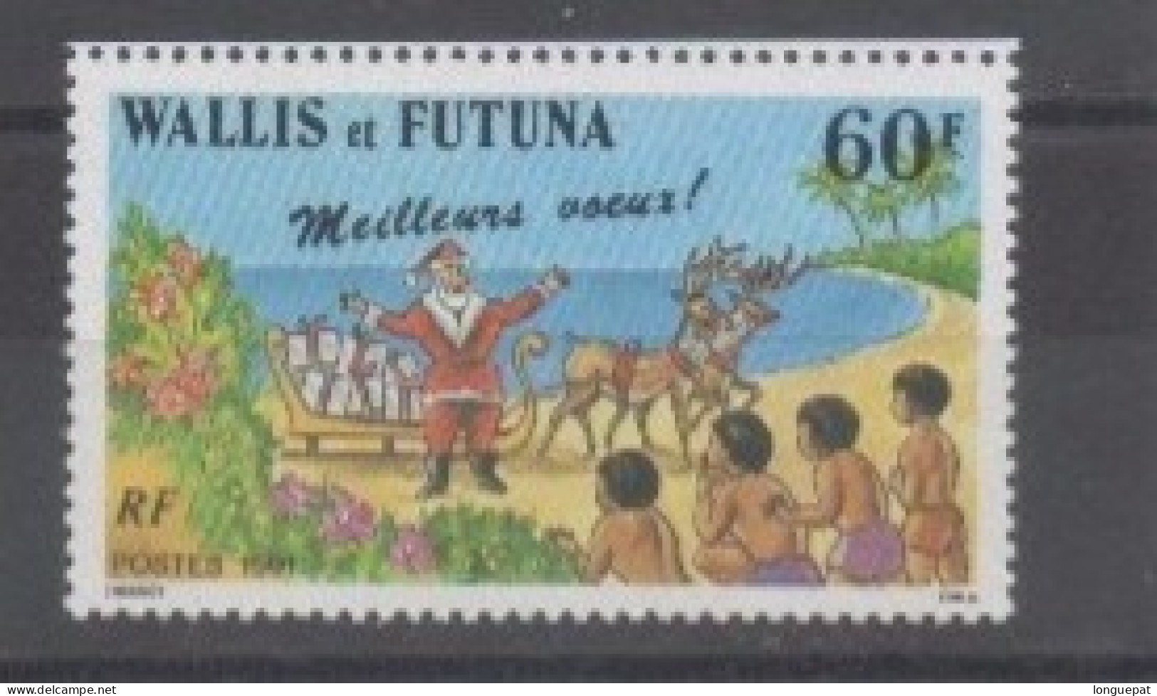 WALLIS Et FUTUNA  : Timbre De Voeux : Père Noël, Traîneau, Jeunes Wallisiens - NOËL - Ungebraucht