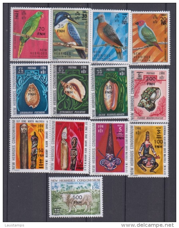 New Hebrides Condominium 1972 Native Art, Birds, Shells, Bull Overprints MNH - Neufs