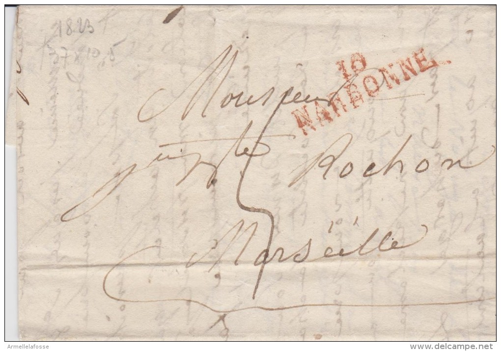 Marque Postale De Narbonne (Aude) De 1823 PD 37X10,5 R Tm5 - 1801-1848: Vorläufer XIX