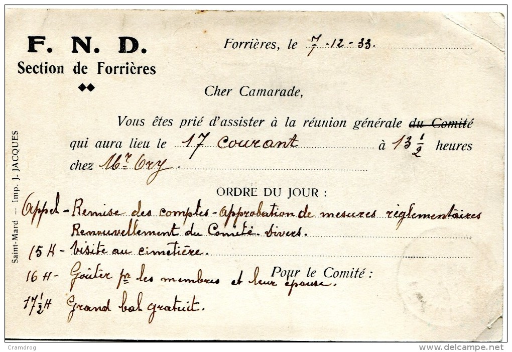 Forrières F.N.D.  2 Scans Recto-verso - Other & Unclassified