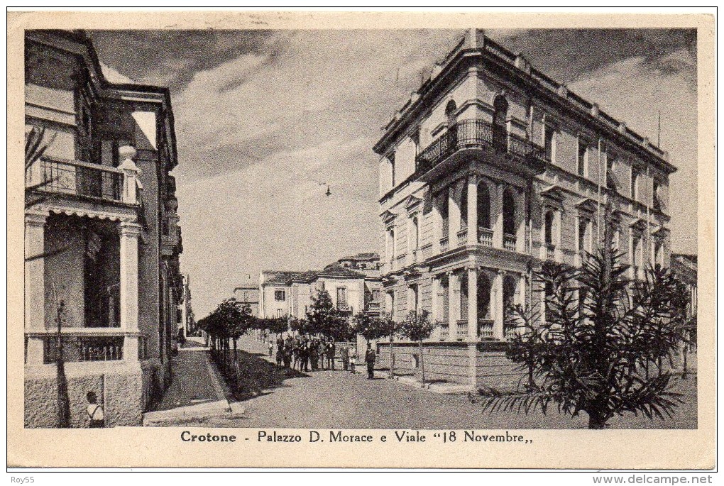 Calabria-crotone Viale 18 Novembre Veduta Palazzo D.morace Animata Anni 40 - Crotone