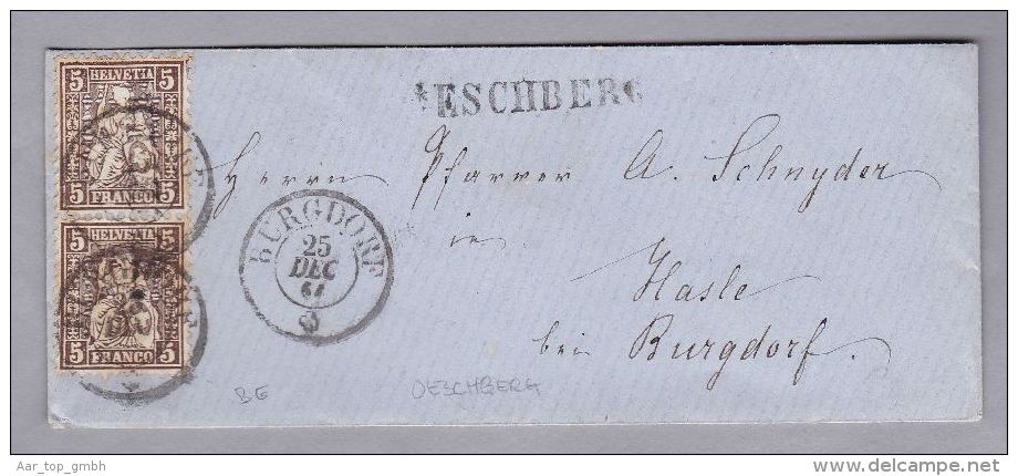 Heimat BE OESCHBERG 1861-12-25 Langstempel Auf Brief Nach Hasle Mit 2 X 5Rp Braun - Briefe U. Dokumente