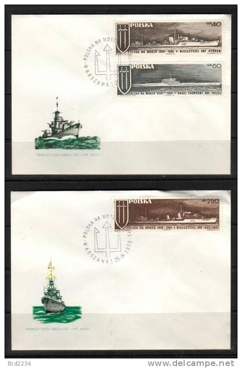 POLAND FDC 1970 POLISH NAVY WW2 WORLD WAR II 1939-1945 Destroyer Submarine Ships Boats Maritime Trident - Schiffe