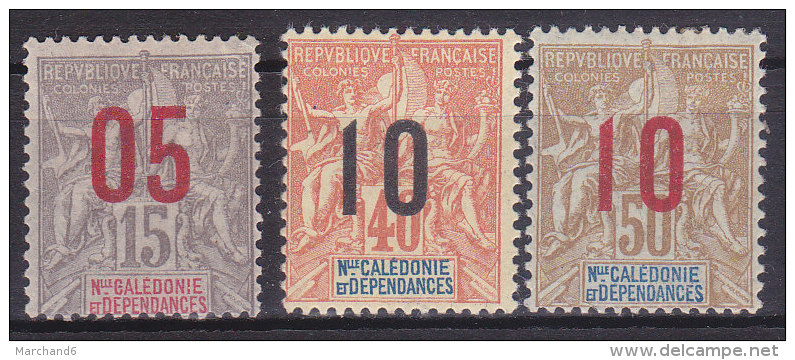 Colonies Francaises Nouvelle Calédonie N° 105,108,109 Surchargés 1912 Neuf * Charnière - Neufs