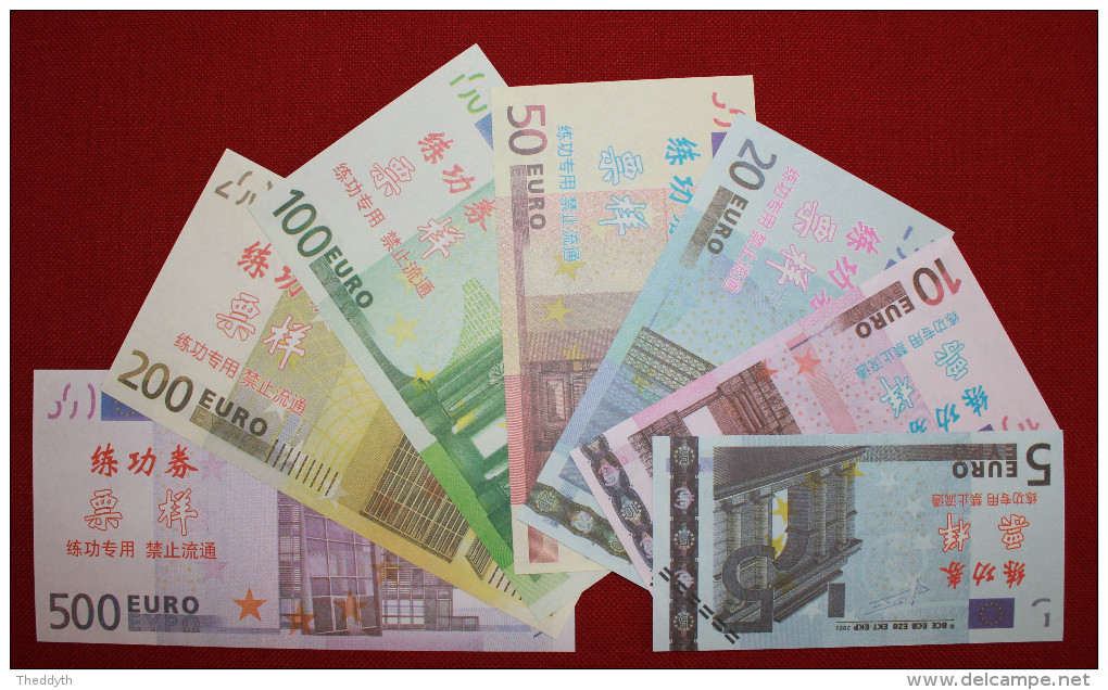 SERIE DE 7 BILLETS TEST ECHANTILLONS EURO: 5, 10, 20, 50, 100, 200 Et 500 € - Andere & Zonder Classificatie