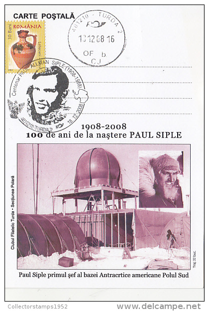 31617- PAUL SIPLE, FIRST CHIEF OF THE AMERICAN ANTARCTIC STATION, SPECIAL POSTCARD, 2008, ROMANIA - Bases Antarctiques