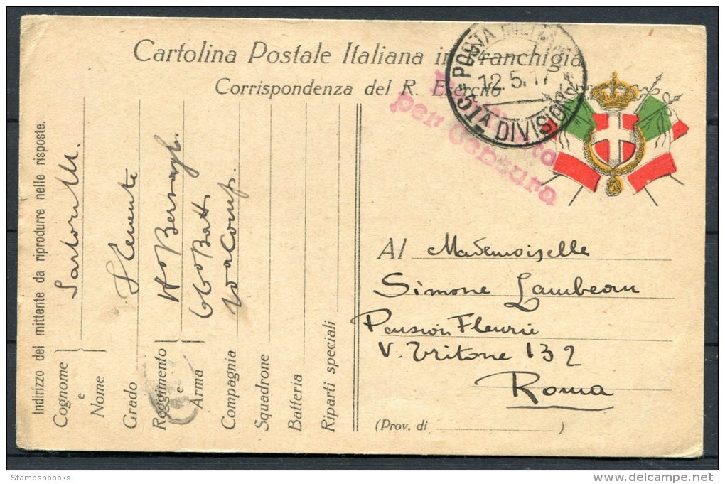 1917 Italy Corrispondenza Cartolina Postale Militaire Feldpost Censor Censura Stationery - Marcophilie