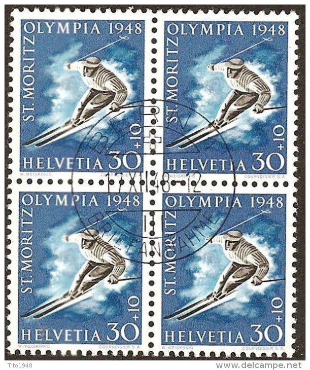 Schweiz, Zu W25x, W28x Im Viererblock Gestempelt,1948, St. Moritz, Olympia, Kat. Fr. 480.00, Siehe Scans! - Gebraucht