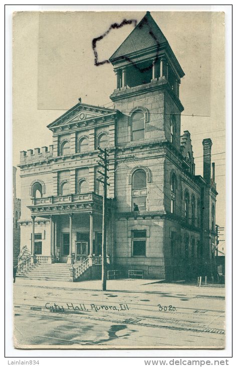 - 3020 - City Hall, Aurora - Illinois, Splendide, épaisse, écrite En 1911, Joli Timbre, TBE, Scans. - Chicago