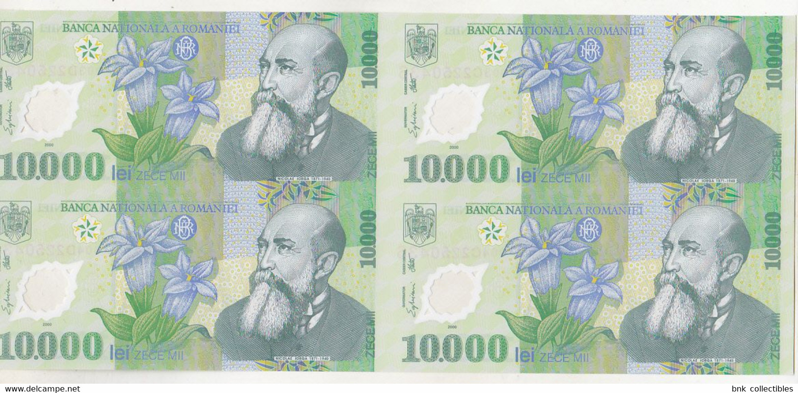 Bnk Sc Romania 10000 Lei 2000  Uncut Sheet Of 4 Banknotes, Certificate Of Autenticity , Ghizari Signature - Roumanie