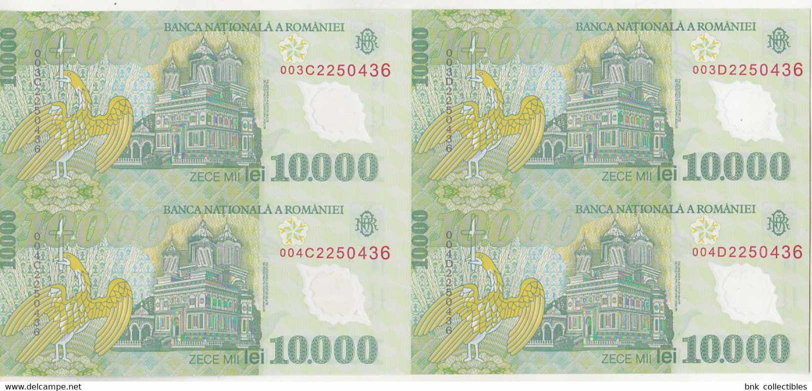 Bnk Sc Romania 10000 Lei 2000  Uncut Sheet Of 4 Banknotes, Certificate Of Autenticity , Ghizari Signature - Roumanie