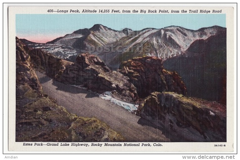 Longs Peak From Big Rock Point. Trail Ridge Road Rocky Mountains Colorado C1930s CO Postcard [8712] - Rocky Mountains