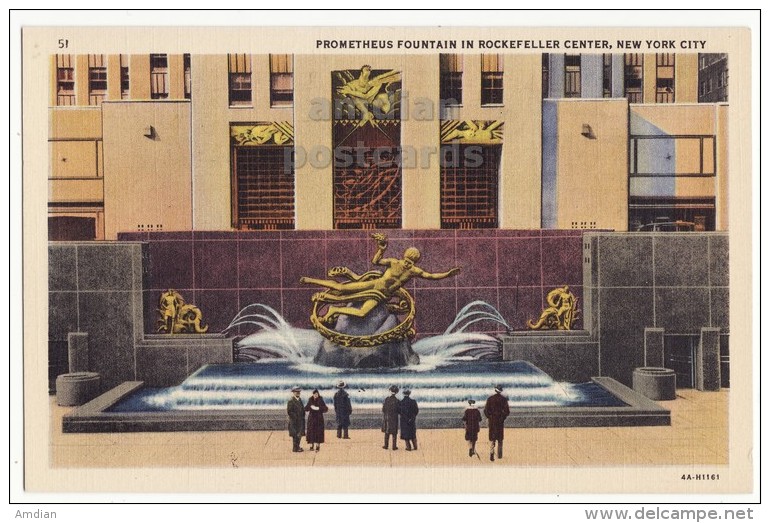 New York City Prometheus Fountain Sunken Plaza Rockefeller Center 1930s NY Postcard [8715] - Sonstige & Ohne Zuordnung