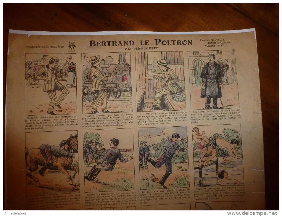 Vers 1900 Imageries Réunies De Jarville-Nancy   BERTRAND LE POLTRON, AU REGIMENT   Contes Nouveaux   Planche N° 47 - Collections