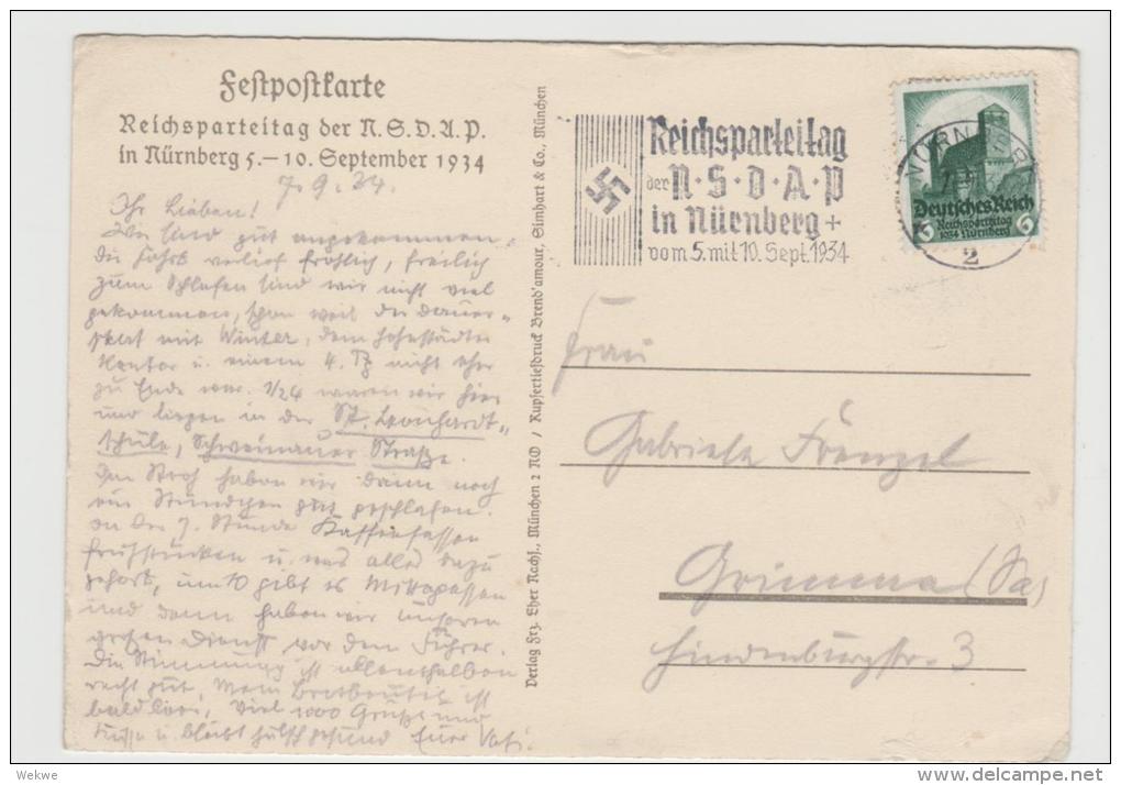 III-Pro141/  DRITTES REICH - Propagandakarte   SA-Aufmarsch, Parteitag 1934. Stempel Passend. - Briefe U. Dokumente
