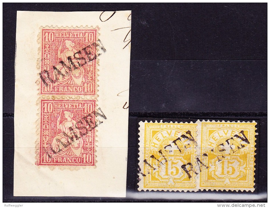 Heimat SH Ramsen Balkenstempel Auf 2 X 10Rp. Sitzende Und 2 X 15Rp. Ziffer Lot - Marcophilie