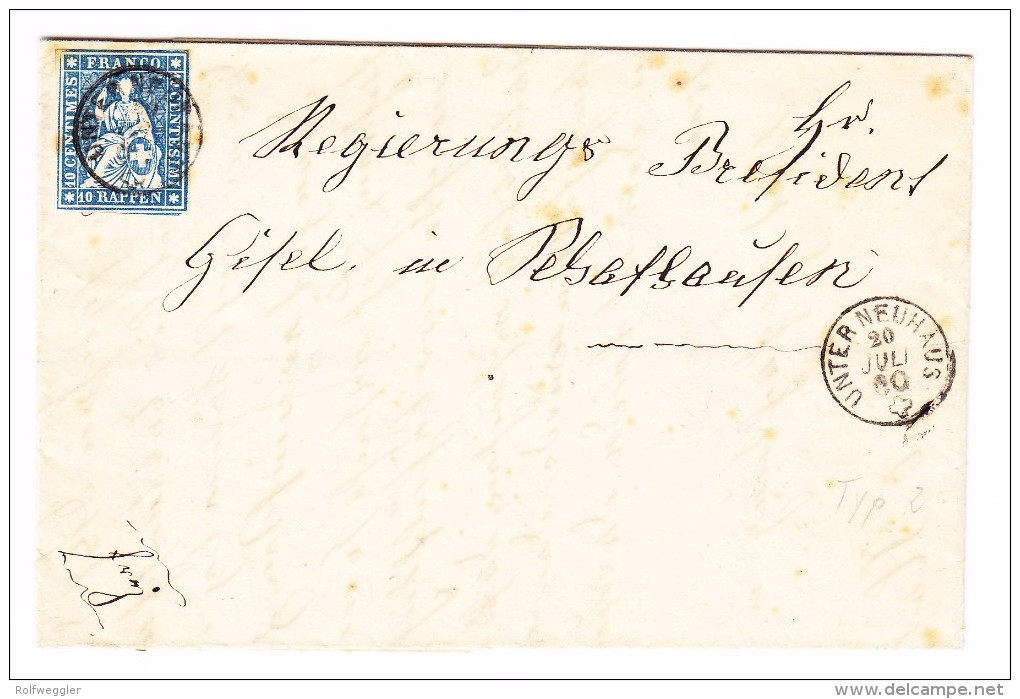 Heimat SH Unterneuhaus 20.07.1860 Mit 10Rp. Strubel Auf Faltbrief - Brieven En Documenten